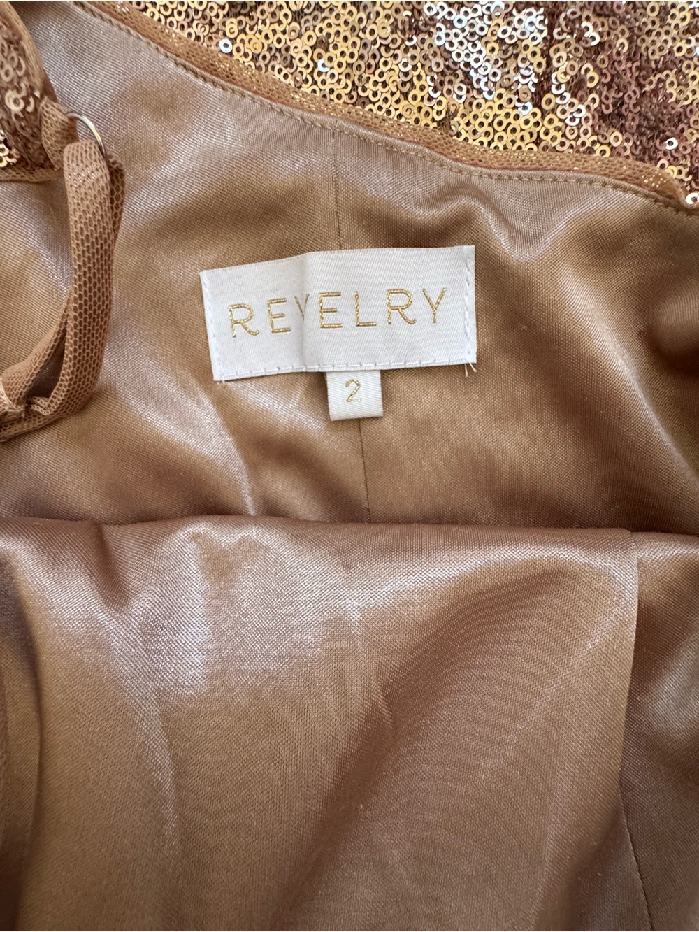 Revelry Dress Women’s 2 Rose Gold One-Shoulder Sequin - Picture 5 of 6